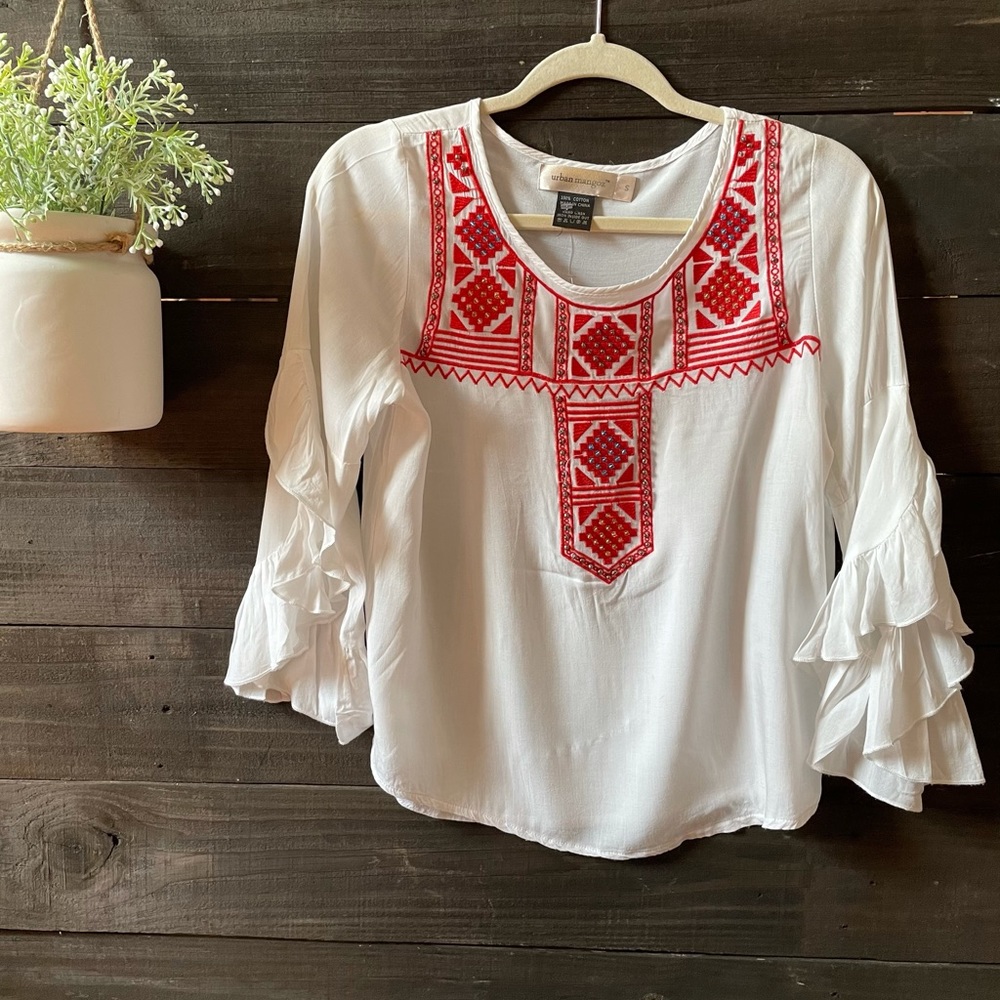 Urban Mangoz Embroidered Peasant Beaded Top